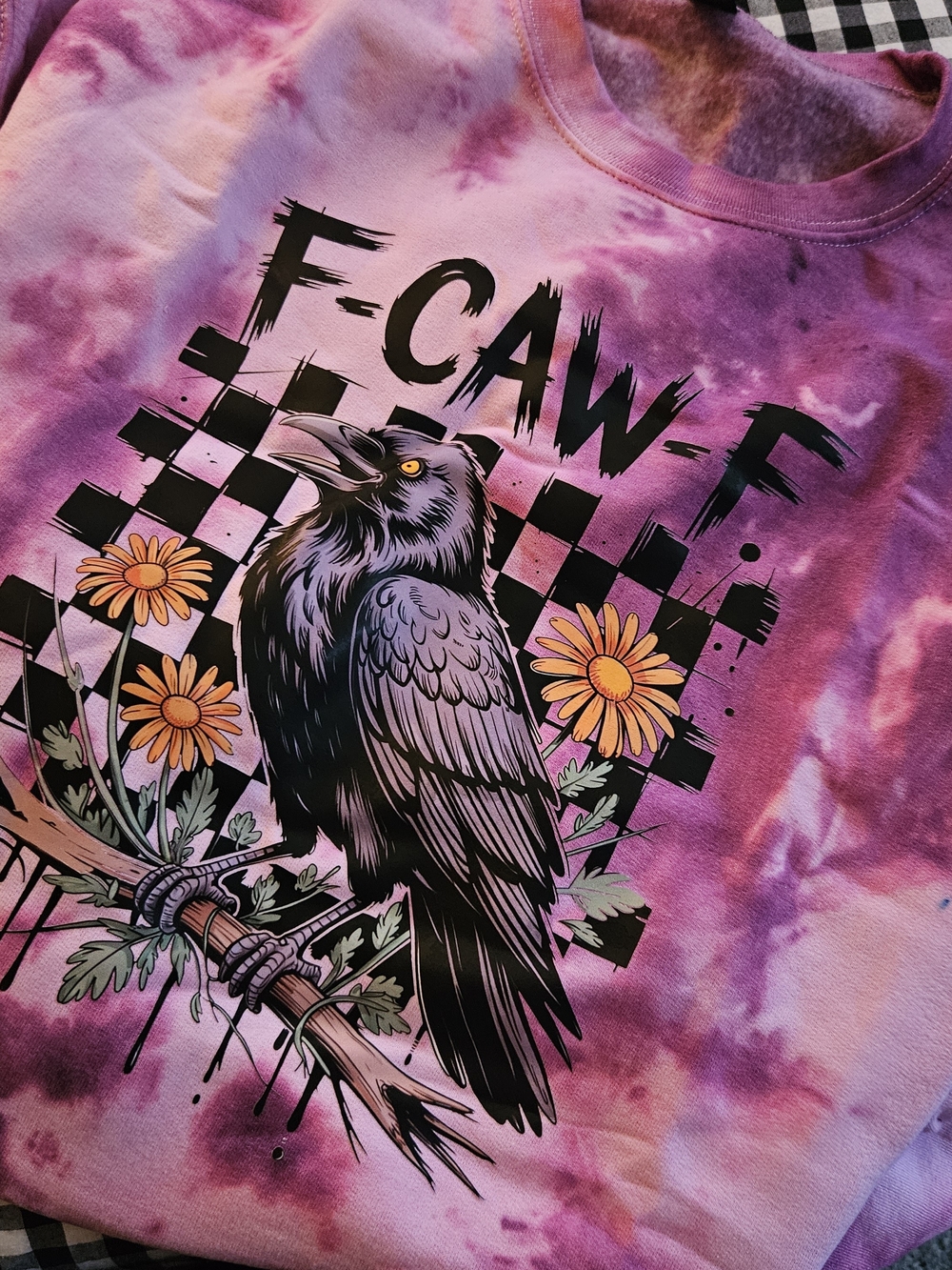 Gildan Pink & Purple Tie-Dye Sweatshirt with Raven Graphic